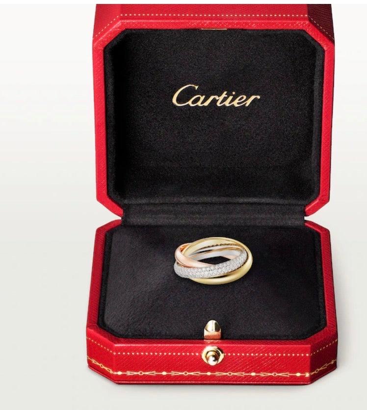 Cartier TRINITY RING, CLASSIC MODEL, HALF-PAVED ( with box & proper packaging)a