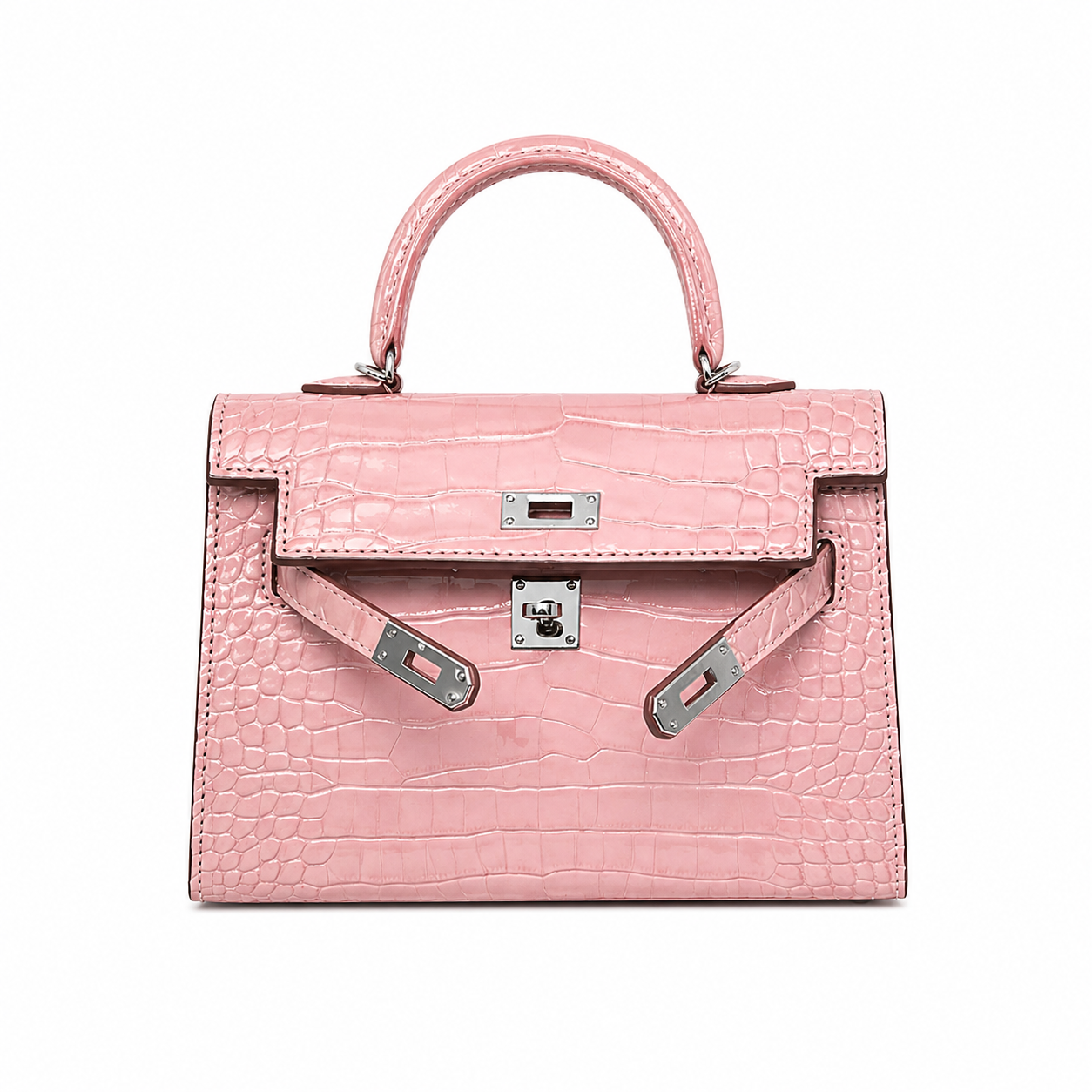 Hermès Mini Kelly Croc-Embossed Bag with Silver Hardware