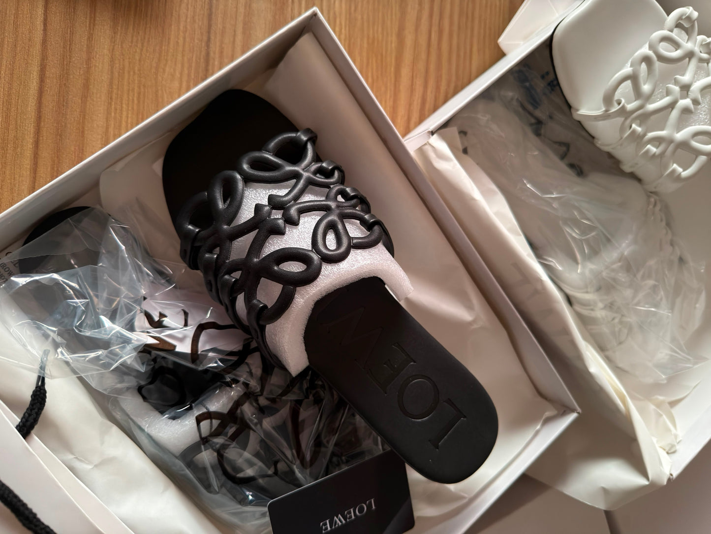Black LOEWE Flats With Entire Packaging