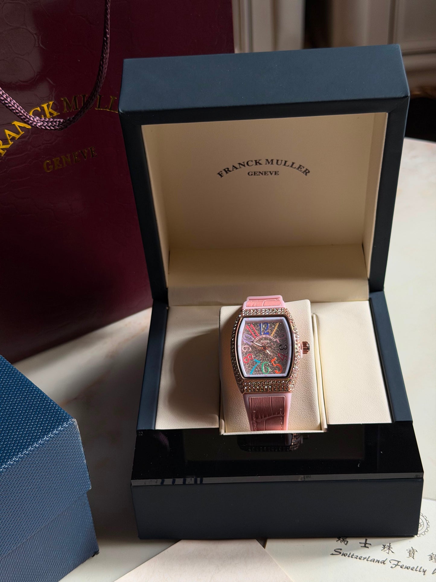 Candy Pink Multicolors Franck Muller Watches( With box & Proper Packaging)