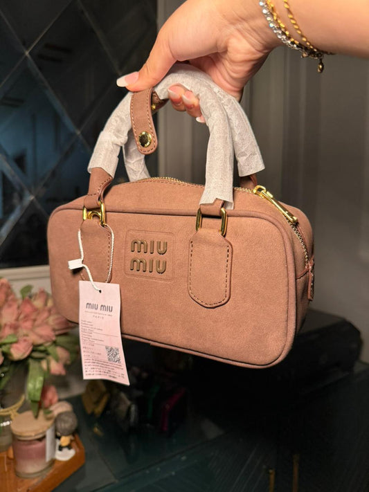 Caramel Brown Miu Miu Leather Mini Top-Handle Bag with box