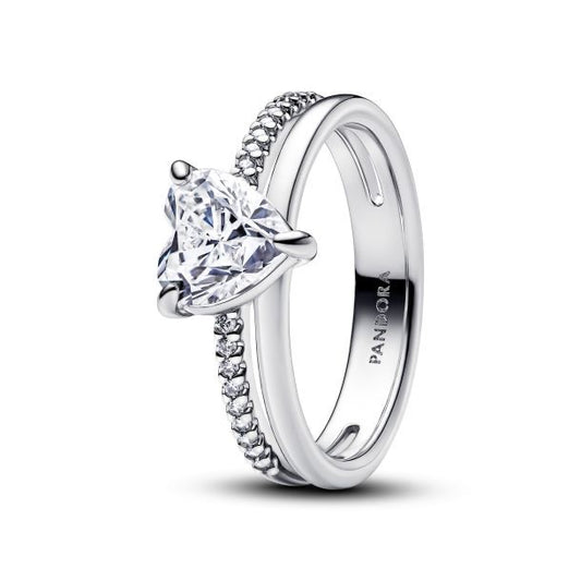 Pandora Sparkling Heart Solitaire Ring (Silver) – High quality, with Pandora packaging.