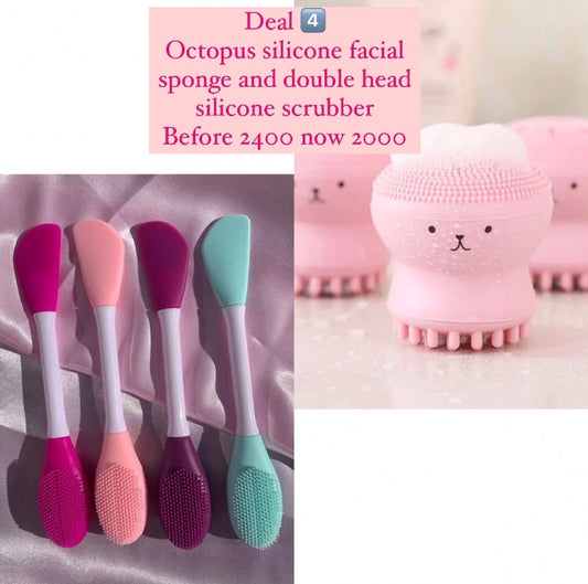 Octopus silicon facial sponge and double head silicon scrubber bundle