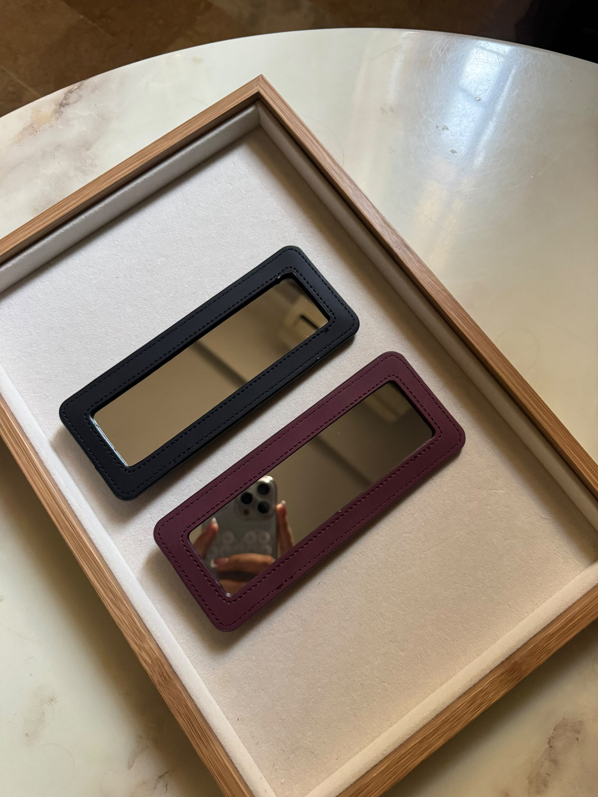 Slim Leather Makeup Pouch with Mirror