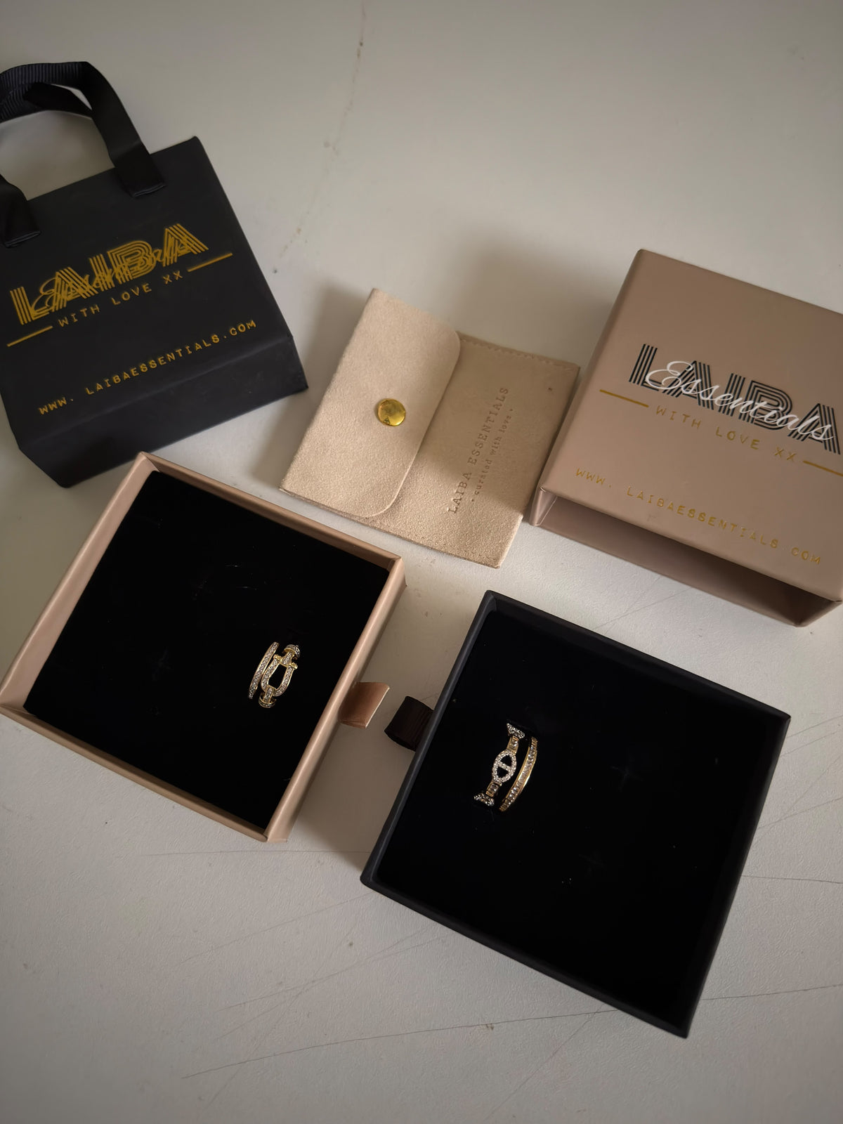 Luxe Adornments Collection adjustable table ring (Laibaessentials packaging)