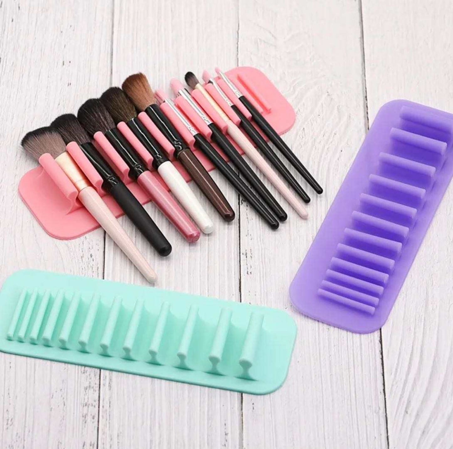 Silicone wall makeup brush holder