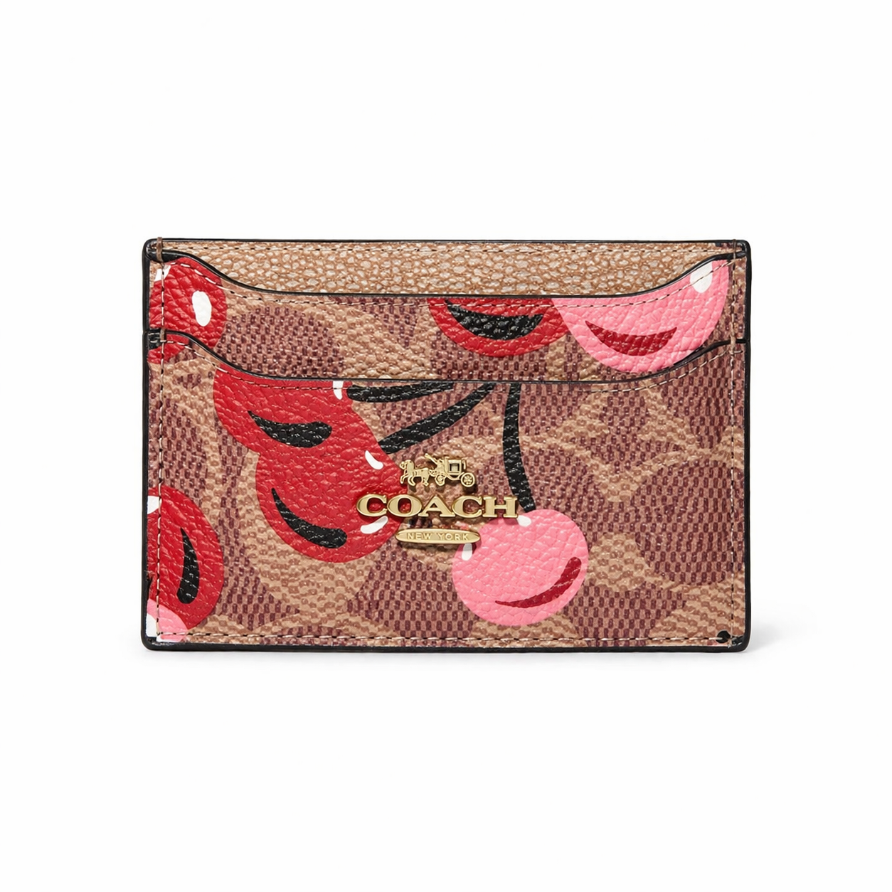Coach Signature Canvas Card holder Case with Cherry Print (IMMEDIATE DELIVERY AVAILABLE)
