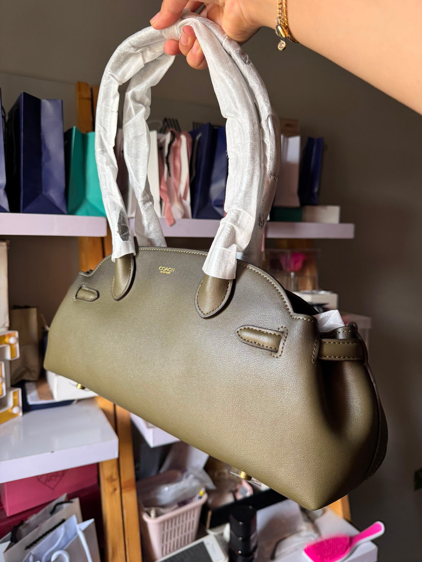 Olive Coach Empire Carryall leather  Bag 34