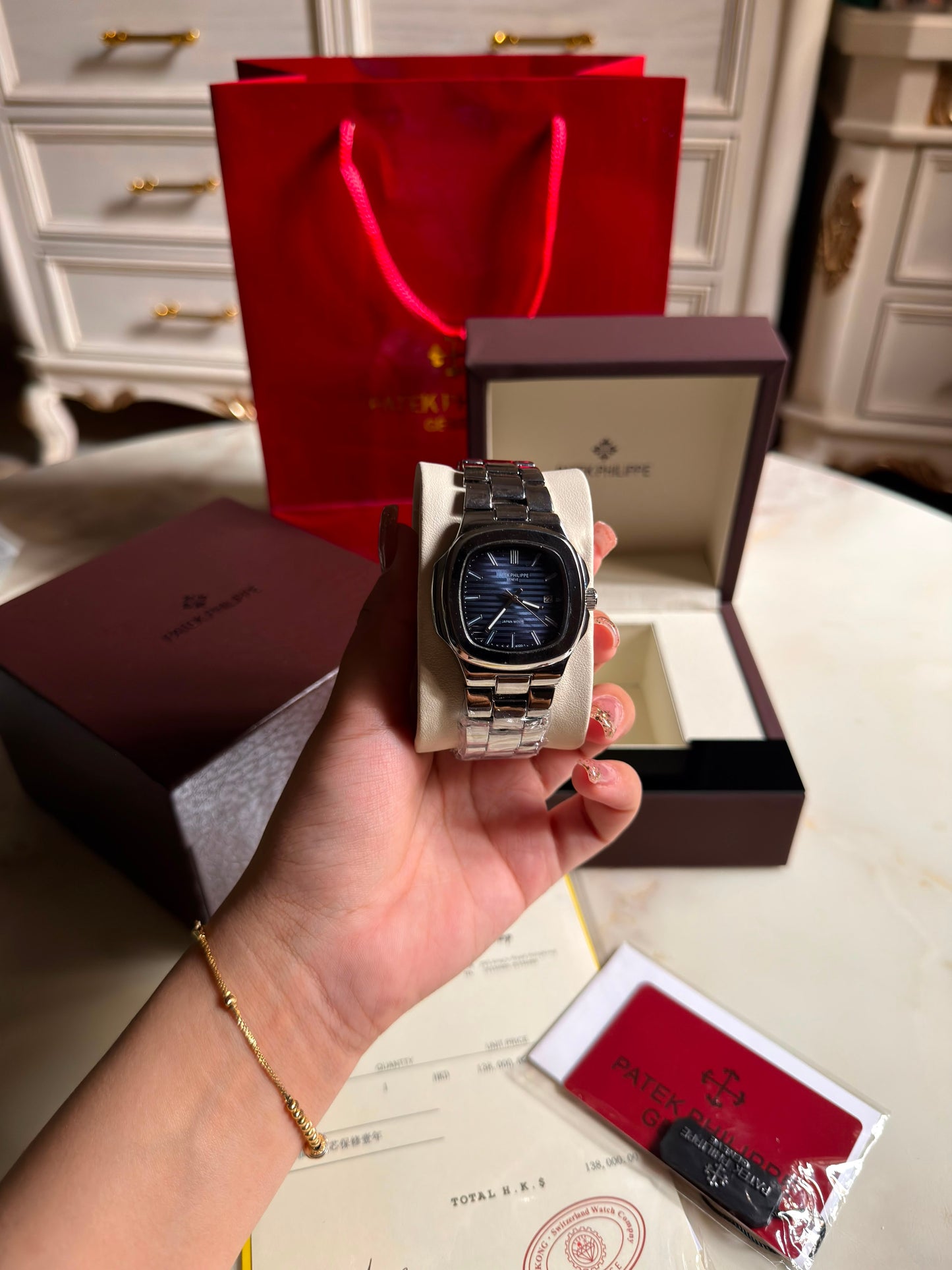 Diamond Steel Blue Patek Philippe Nautilus Watches (With Box & Proper Packaging)