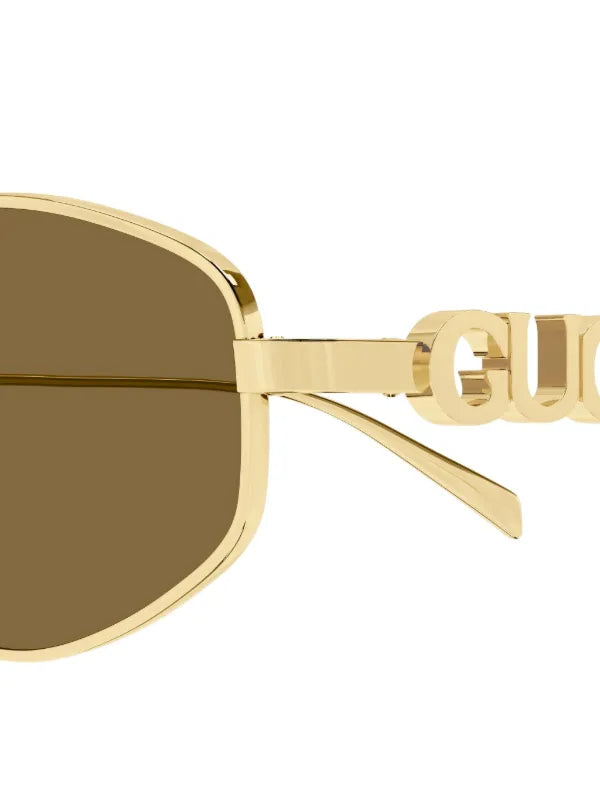 Gucci Round Logo Temple Sunglasses – Gold/Brown