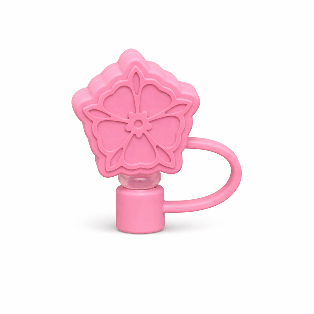 Pink flower straw cover