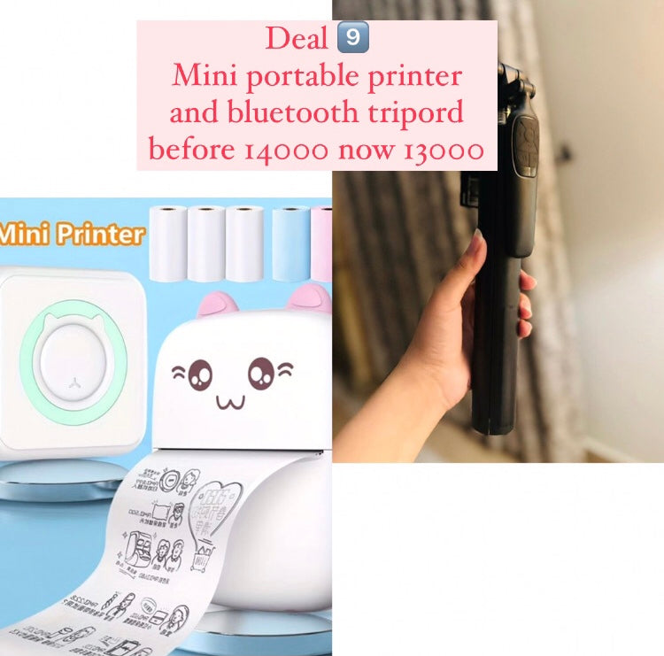 Mini portable printer and bluetooth tripod bundle