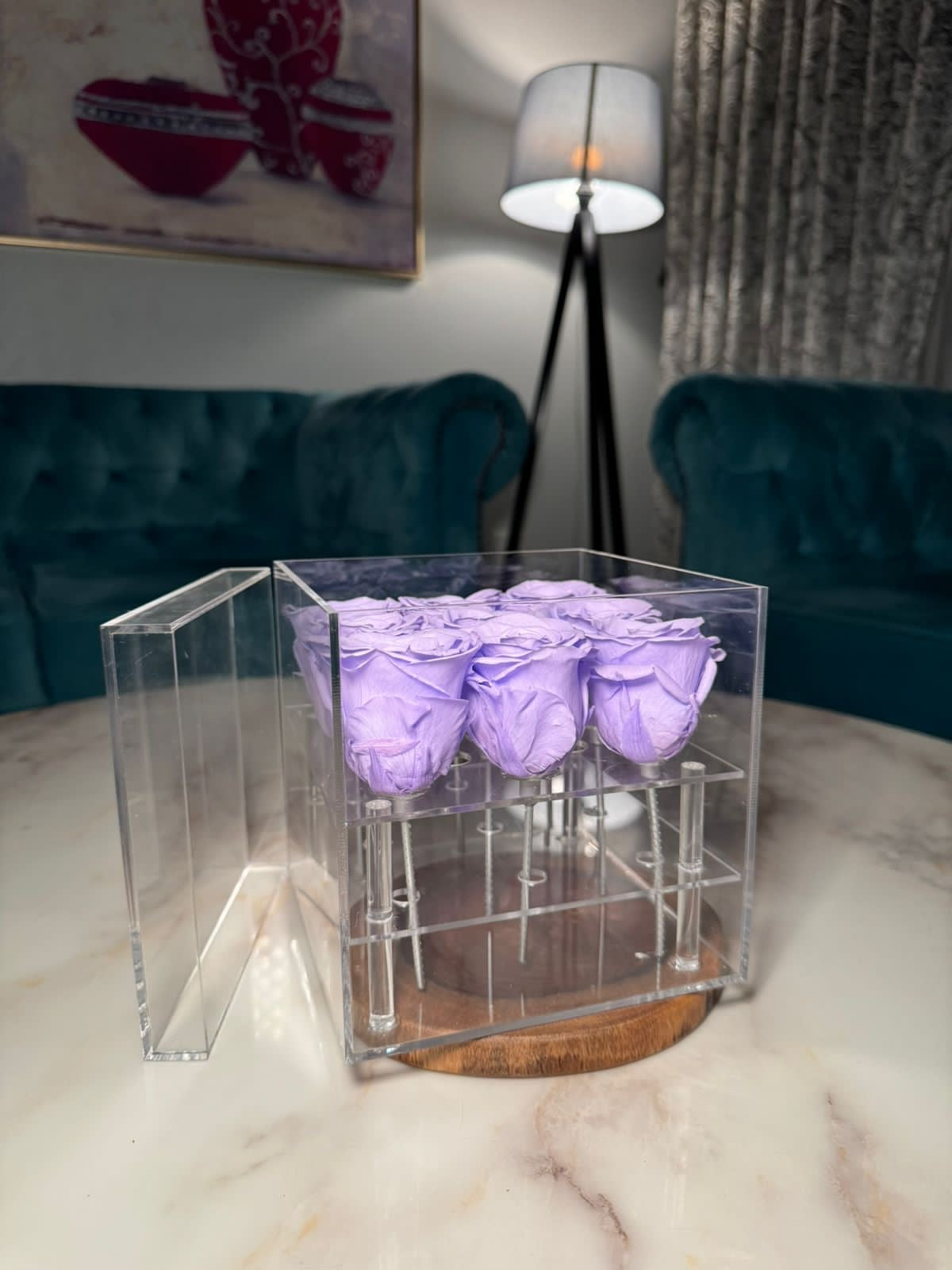 Box of 9 light purple preserved roses