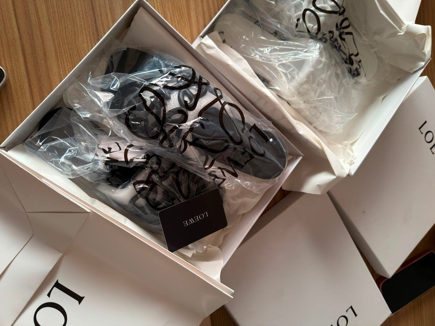 Black LOEWE Flats With Entire Packaging