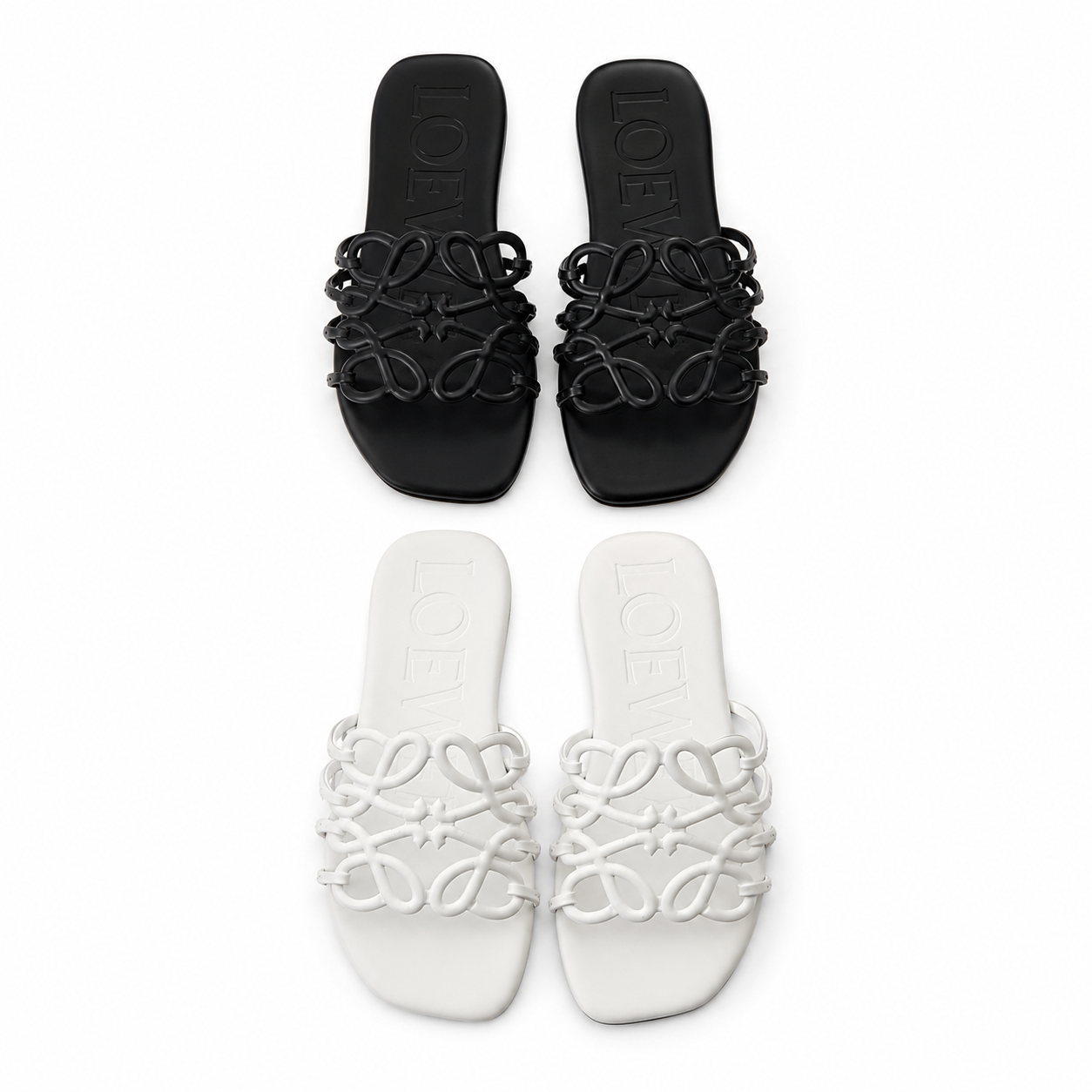 Black LOEWE Flats With Entire Packaging