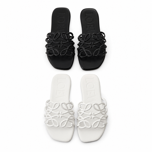Black LOEWE Flats With Entire Packaging