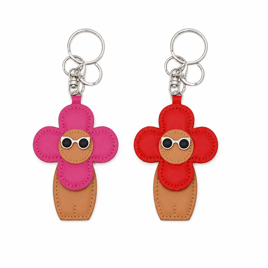 Flower Doll Leather Keychain Bag Charm