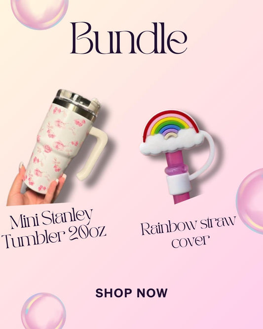 White 20oz Mini printed Stanley Bundle