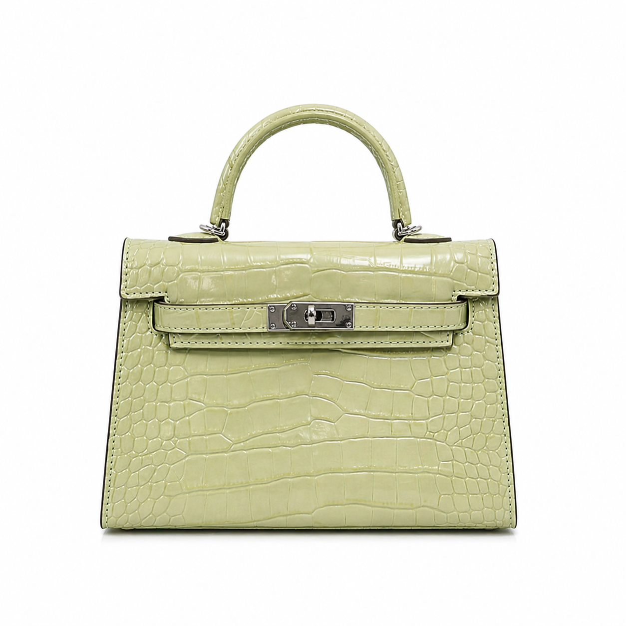 Hermès Mini Kelly Croc-Embossed Bag with Silver Hardware