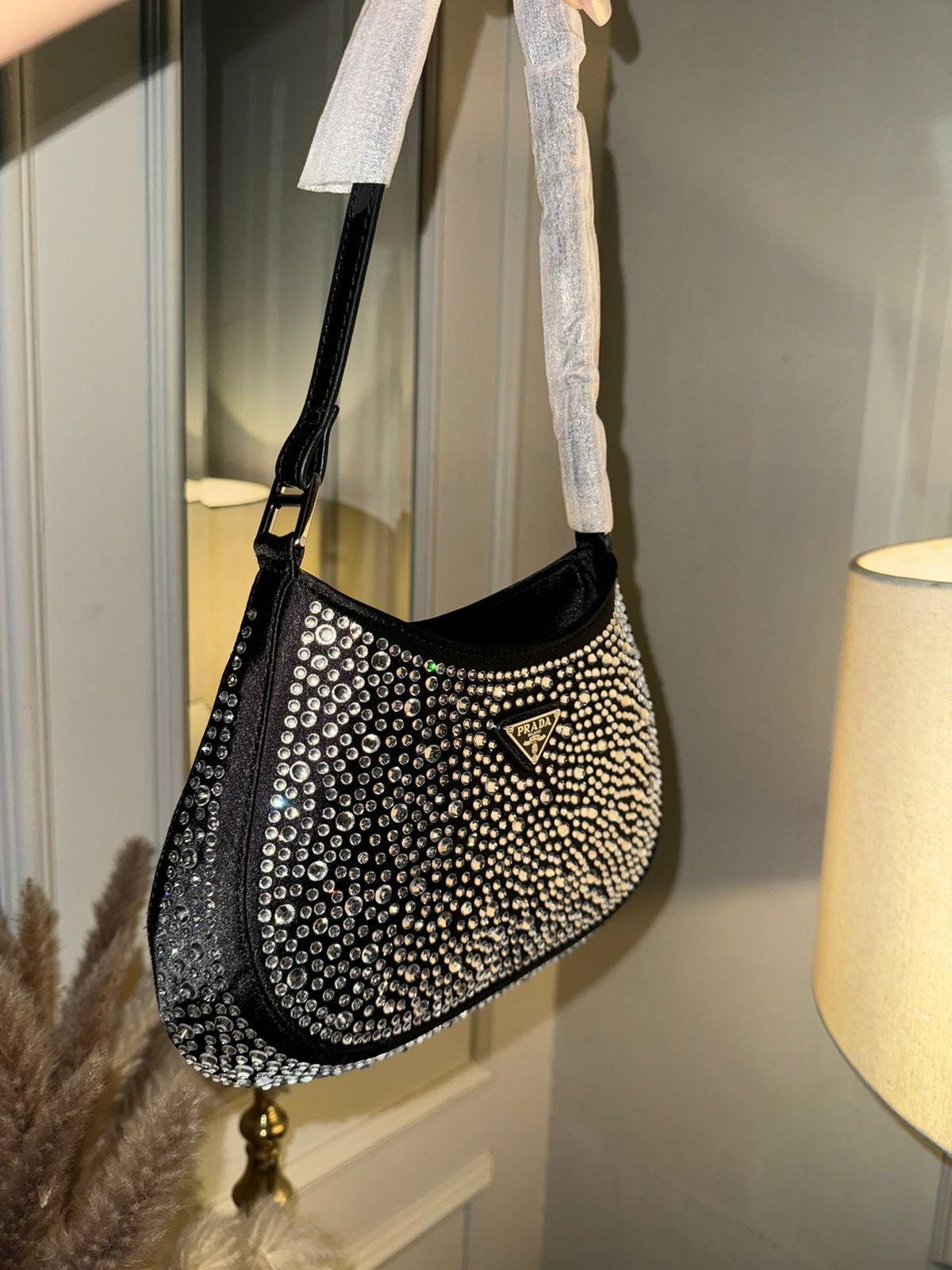 Prada black rhinestone shoulder bag (In Stock)