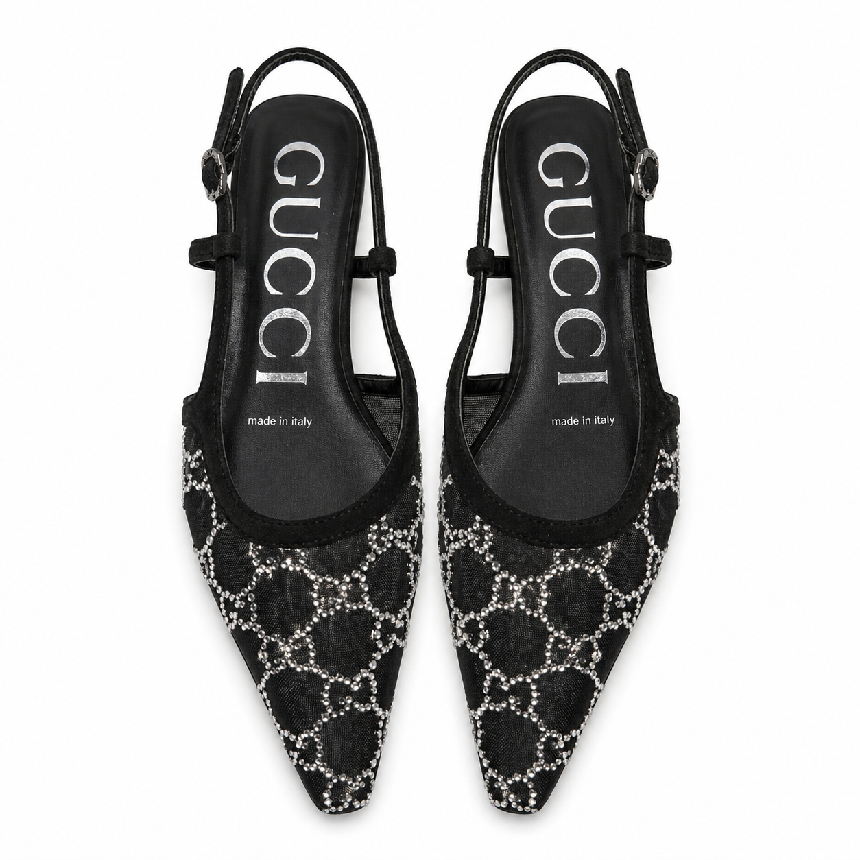 Gucci Demi embellished slingback pumps in black (Entire Box Packaging)