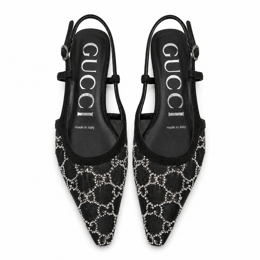 Gucci Demi embellished slingback pumps in black (Entire Box Packaging)
