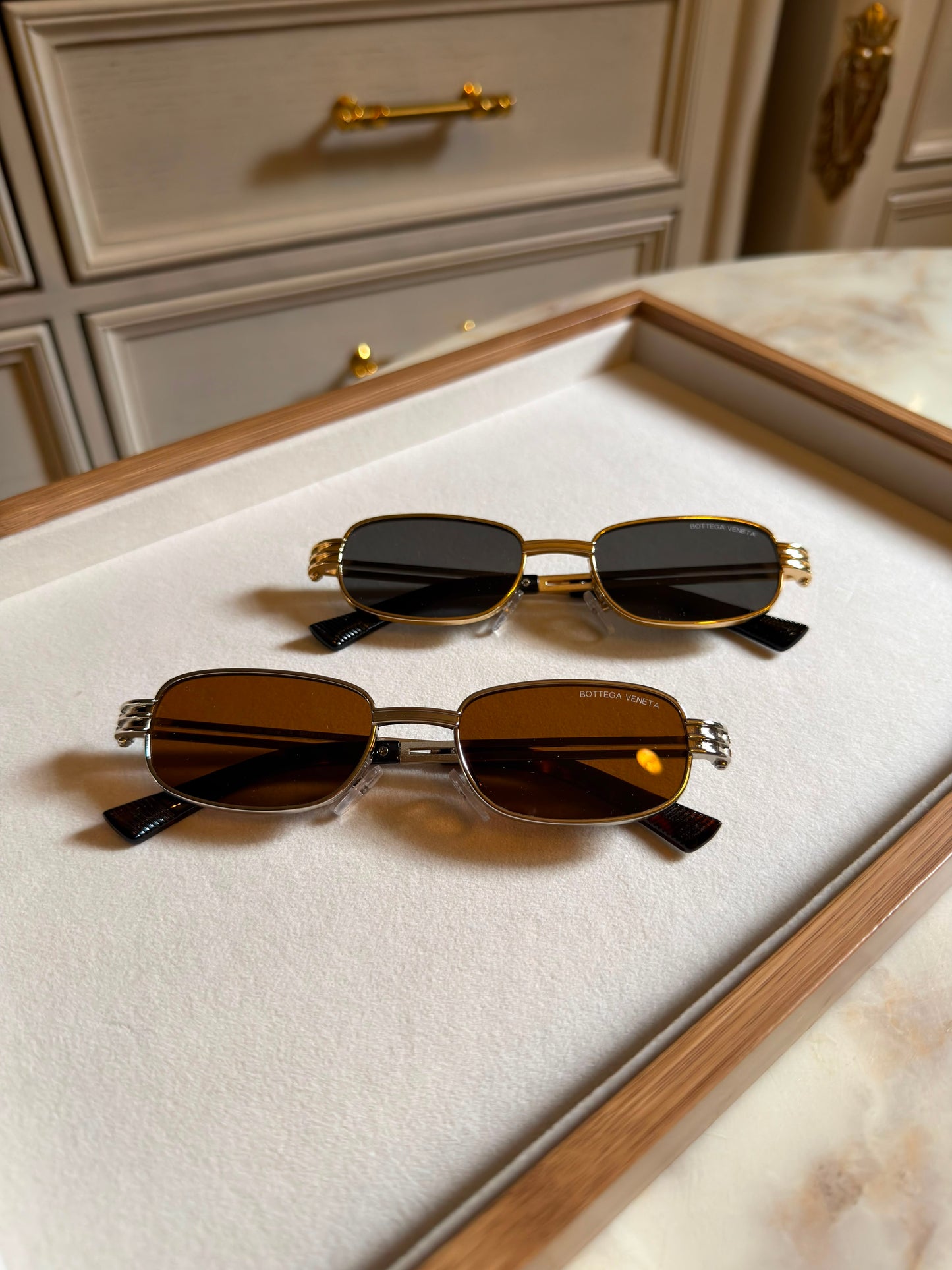 Bottega Veneta Rectangular Metal Sunglasses