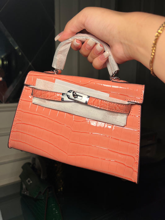 Peach textured mini Kelly birkin silver hardware 22 cm (immediate delivery available)