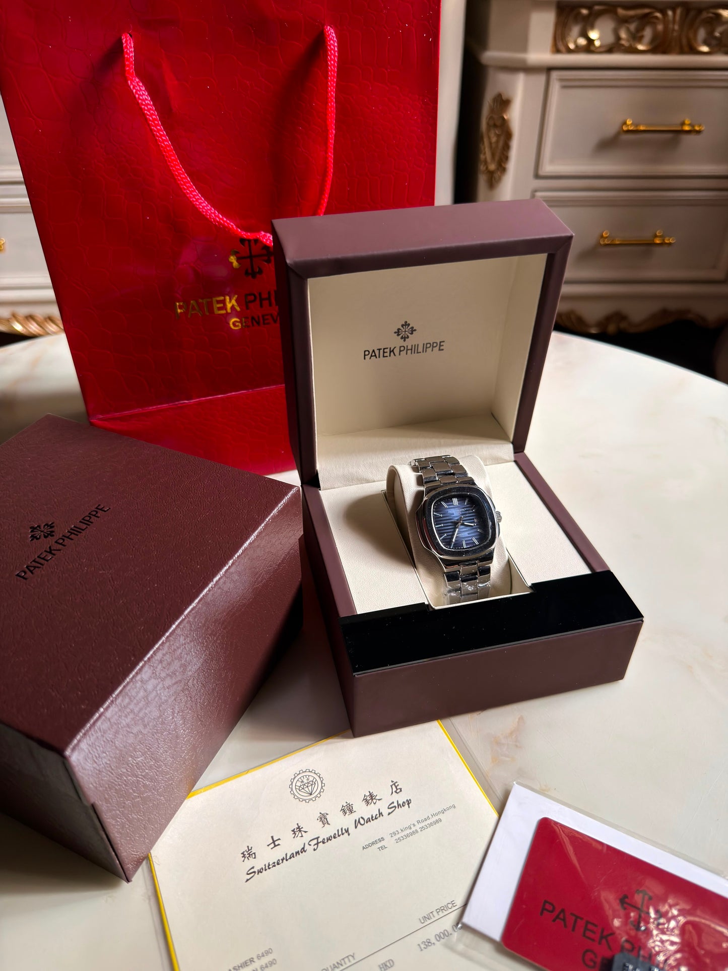 Diamond Steel Blue Patek Philippe Nautilus Watches (With Box & Proper Packaging)