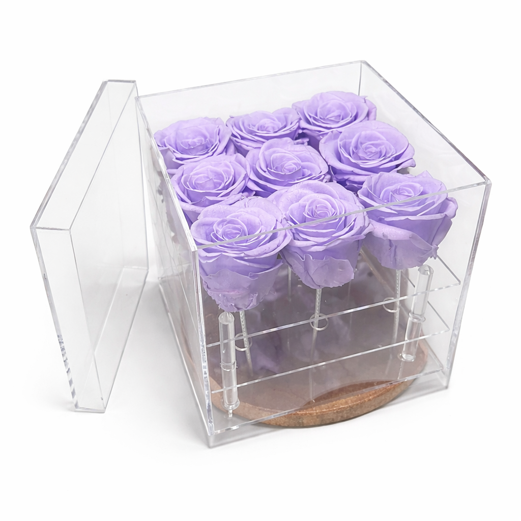 Box of 9 Light purple preserved roses