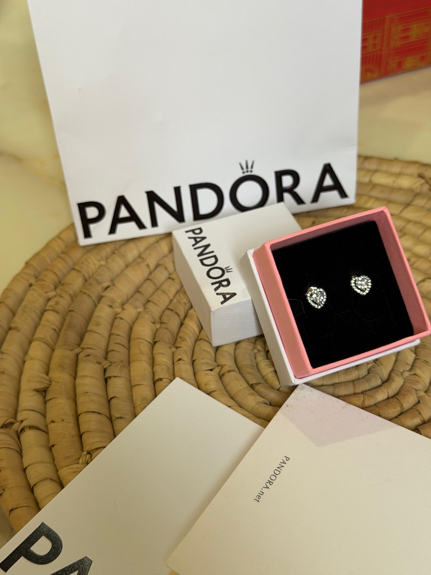 Pandora Sparkling Heart Halo Studs (With Box & Proper Packaging)