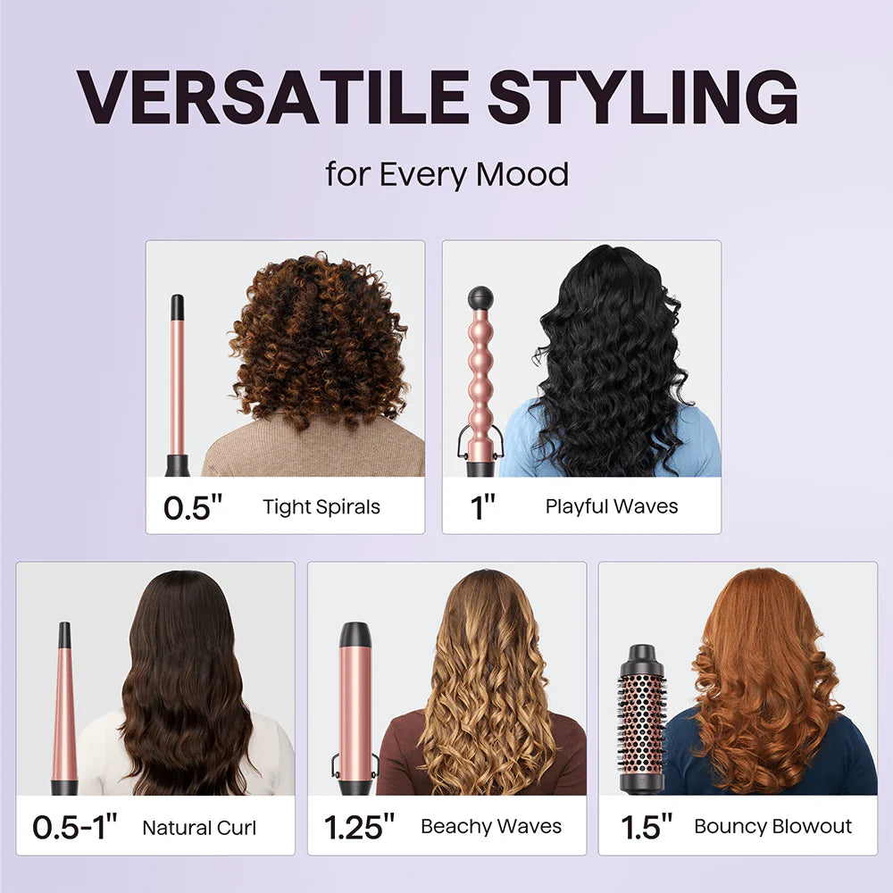 Pink Wavy talk Multi Curl 5-in-1 Curling Wand Set (Immediate Delivery available)