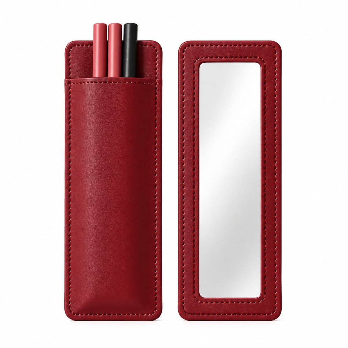 Slim Leather Makeup Pouch with Mirror