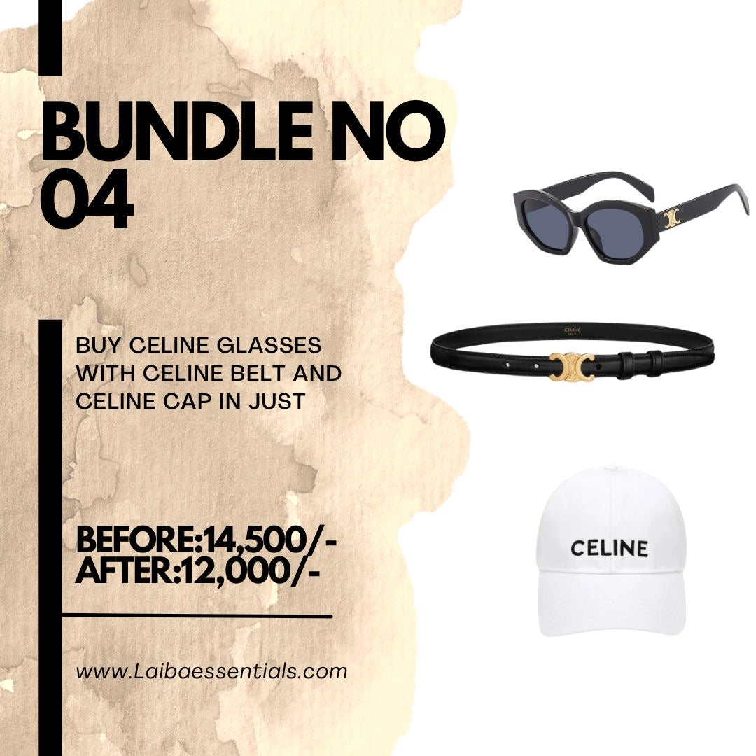 Black Angular shape CELINE GLASSES
WITH CELINE BELT AND
CELINE CAP bundle 4