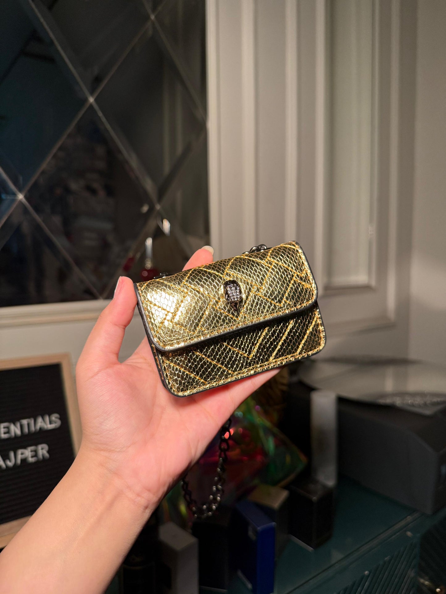 Kurt Geiger Kensington Mini Quilted Bag – Metallic Gold (IMMEDIATE DELIVERY AVAILABLE)