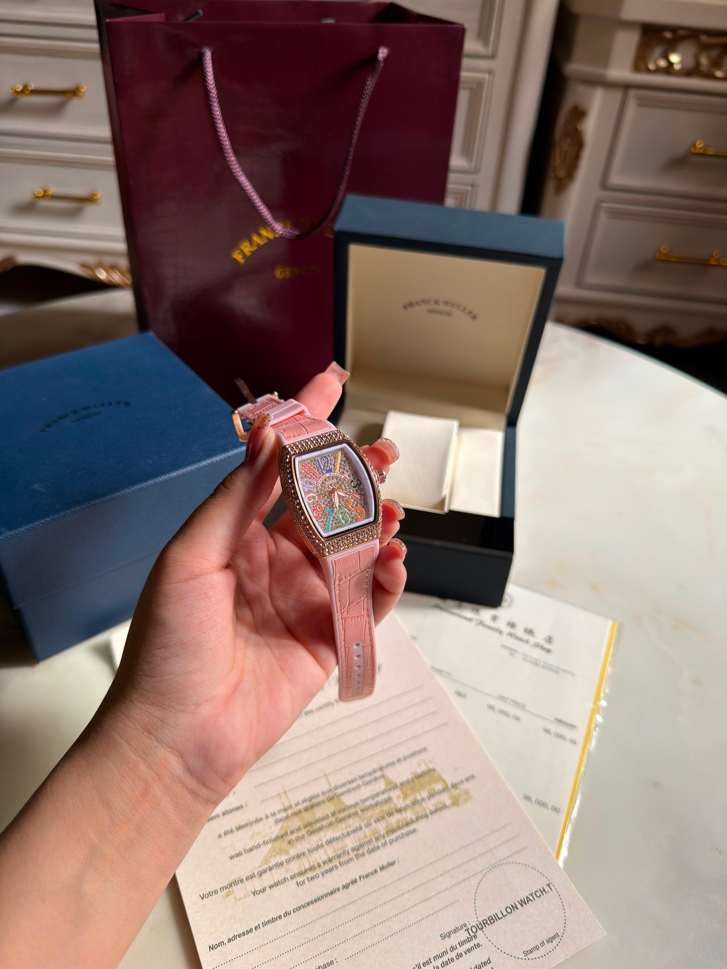 Candy Pink Multicolors Franck Muller Watches( With box & Proper Packaging)