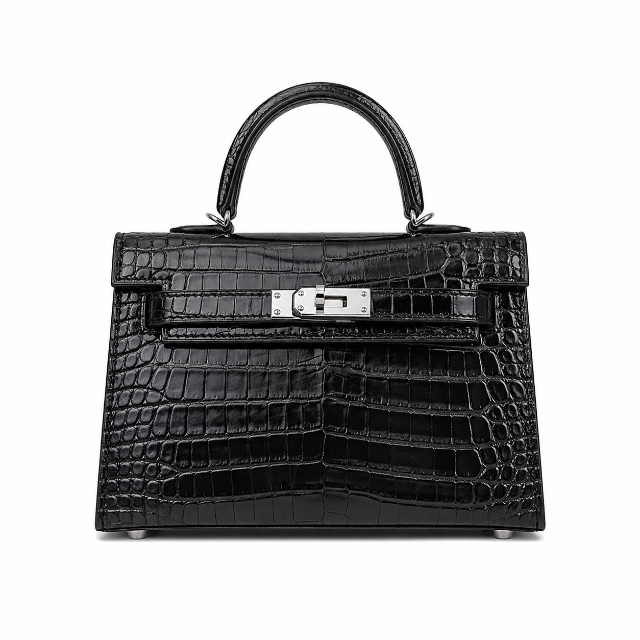 Hermès Mini Kelly Croc-Embossed Bag with Silver Hardware