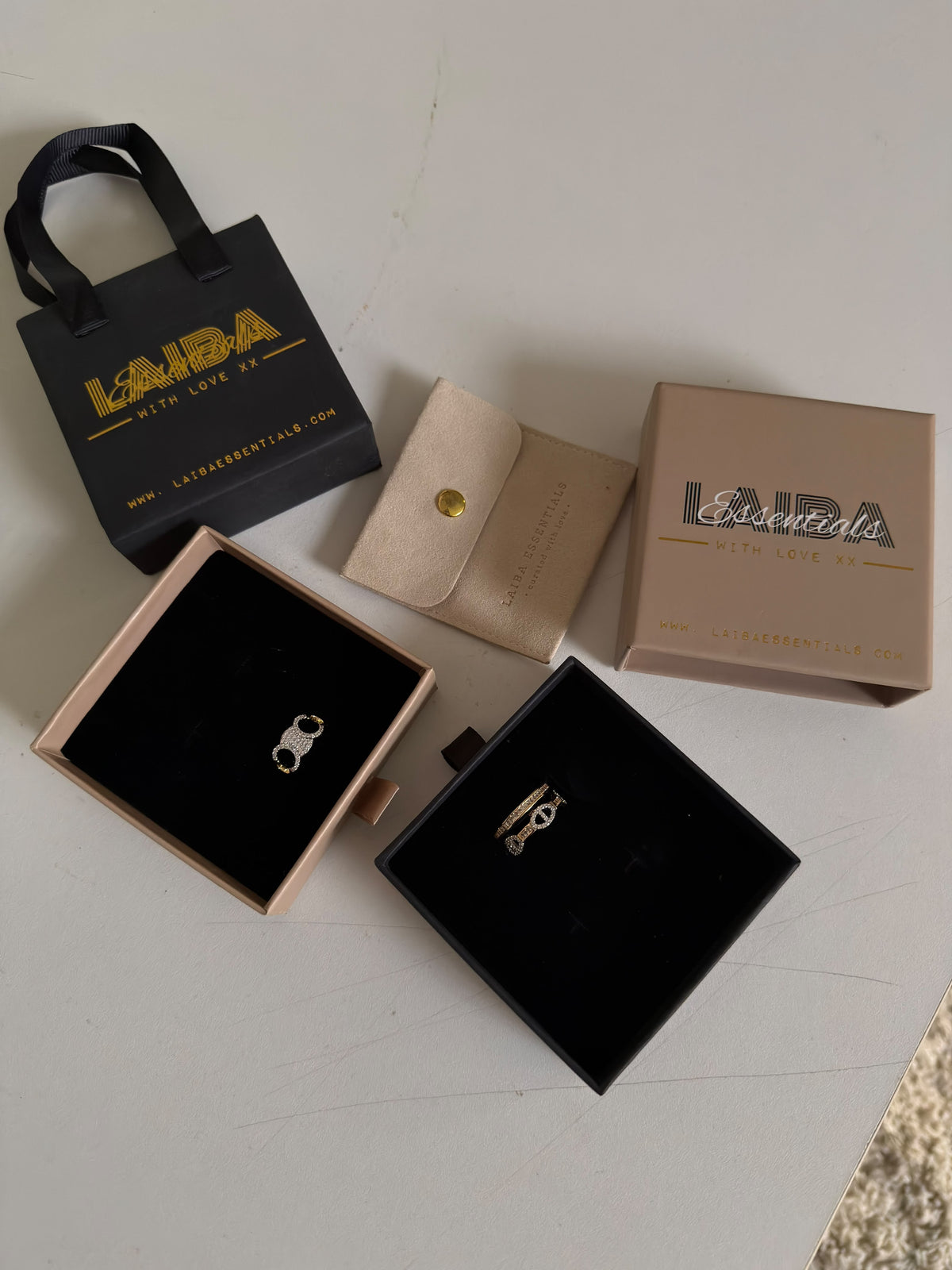 Luxe Adornments Collection adjustable table ring (Laibaessentials packaging)