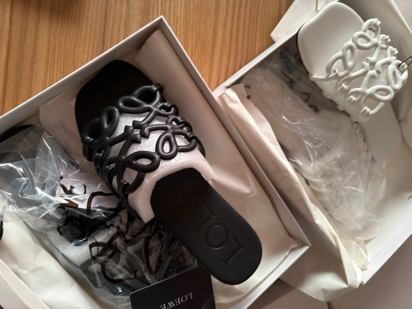 Black LOEWE Flats With Entire Packaging