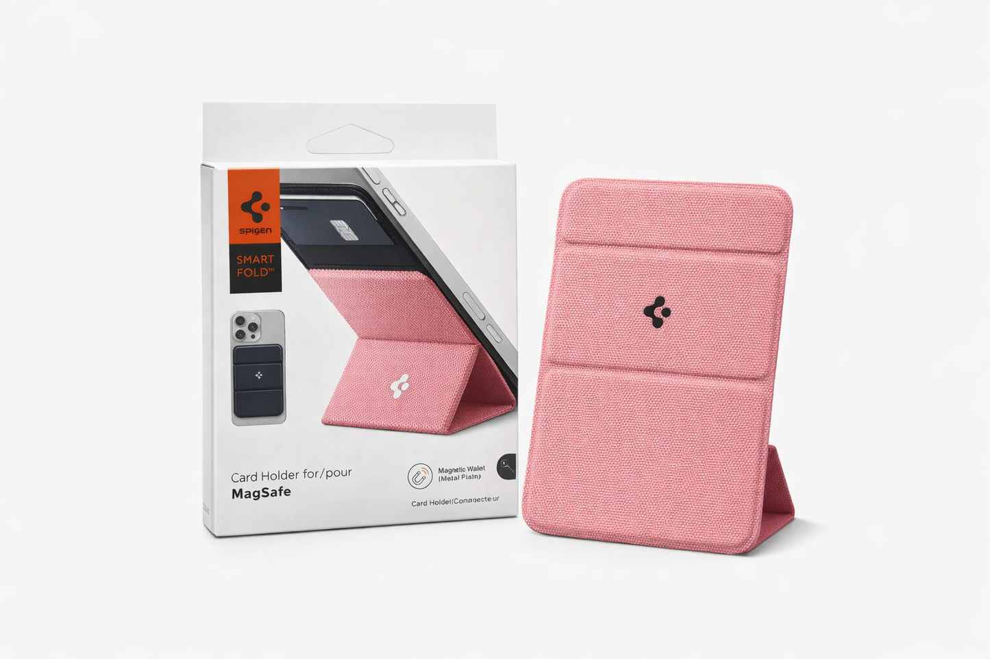 Pink Spigen magsafe card holder smart fold wallet + Mobile Stand