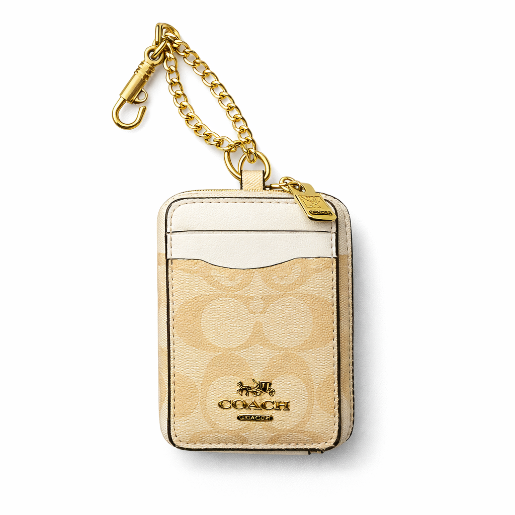 Coach Signature Canvas with White Trim Mini ID/Key Pouch WITH BOX