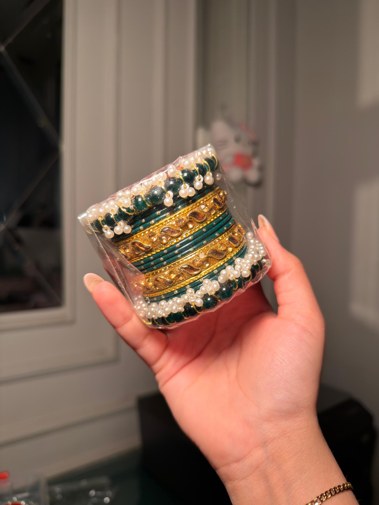 Emerald Pearl Bangle Set