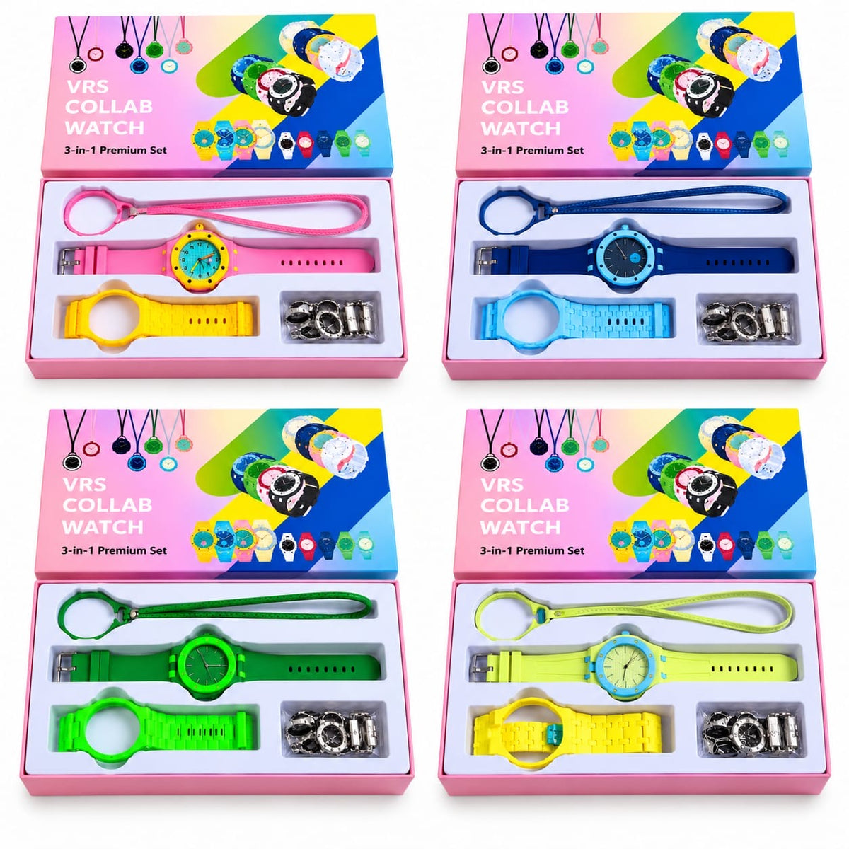 VRS 3-in-1 Collab Interchangeable Silicone Strap Watch Set