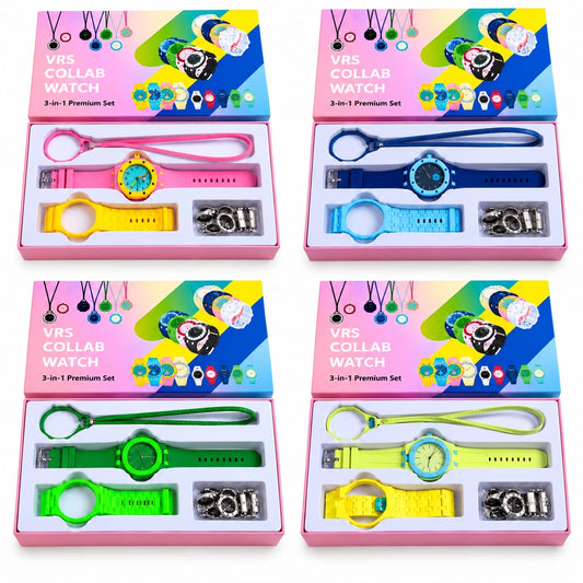 VRS 3-in-1 Collab Interchangeable Silicone Strap Watch Set