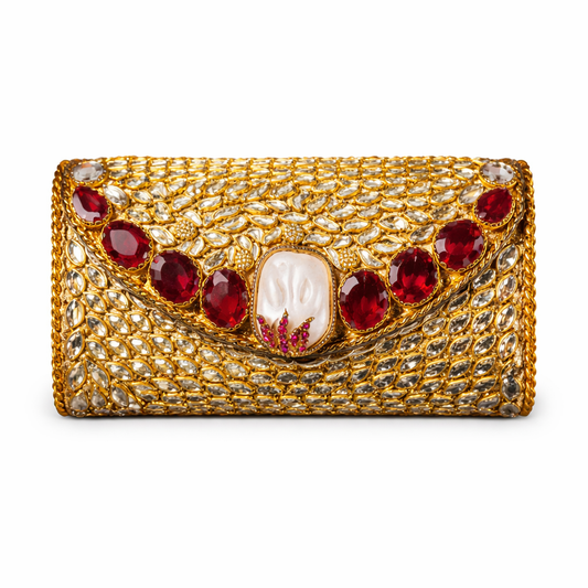 Ruby Royale Kundan Clutch