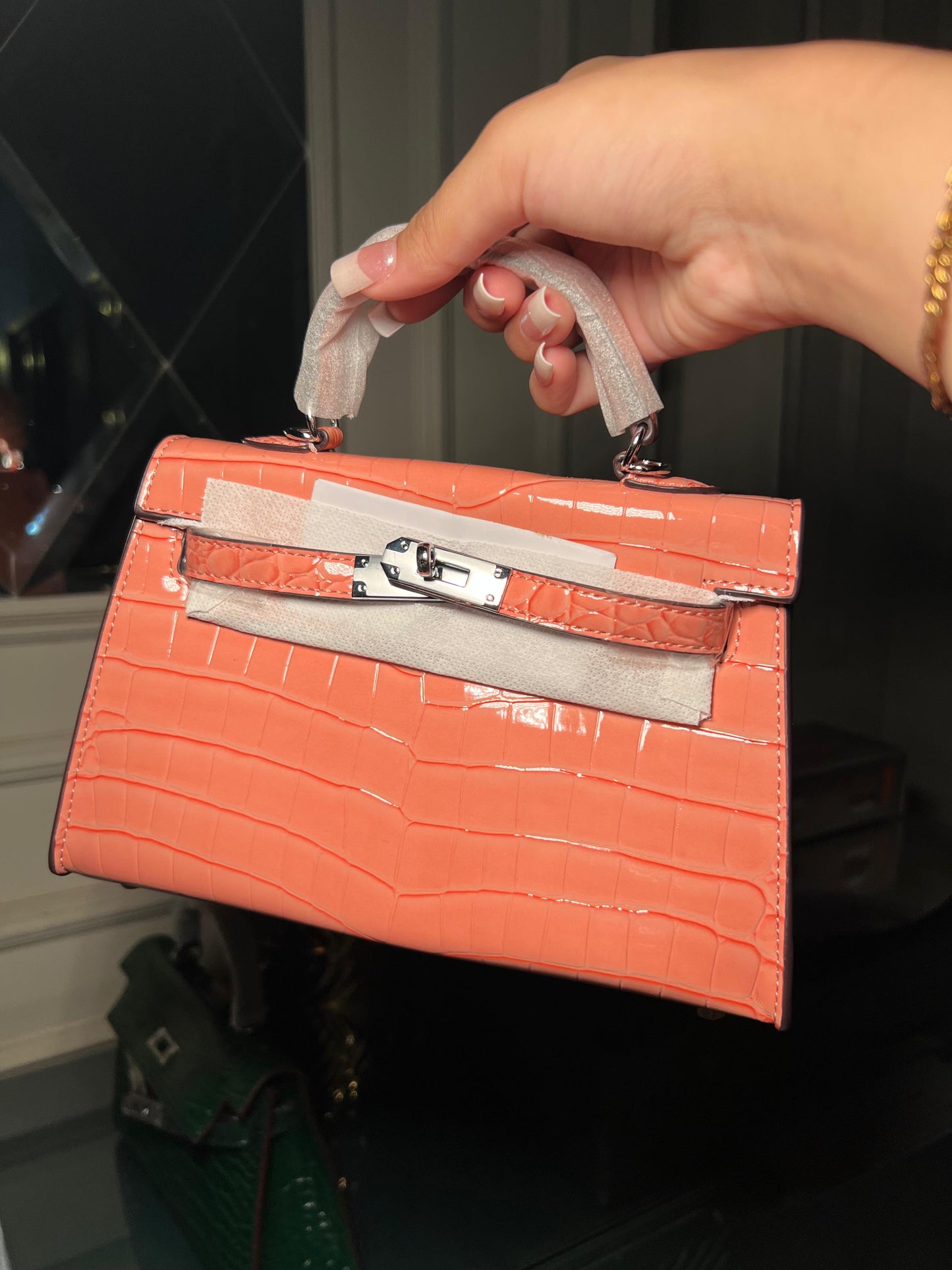 Peach textured mini Kelly birkin silver hardware 22 cm (immediate delivery available)