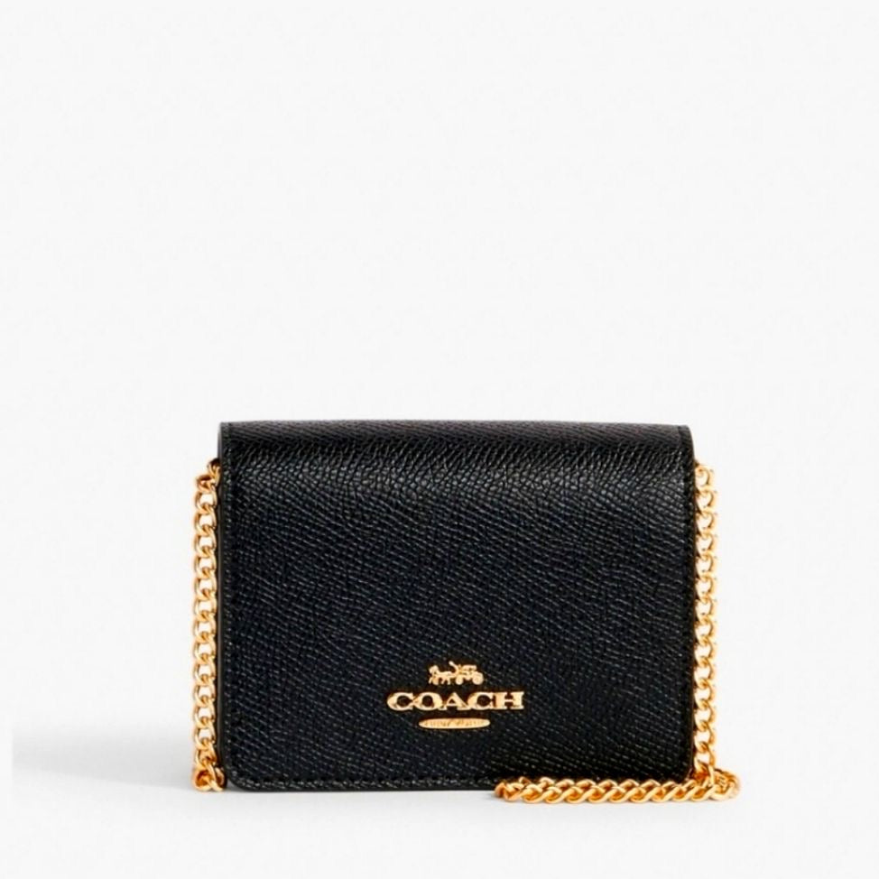 Coach Mini Crossbody in Black Leather Mini Chain Wallet  (Gold Chain)(IMMEDIATE DELIVERY AVAILABLE)