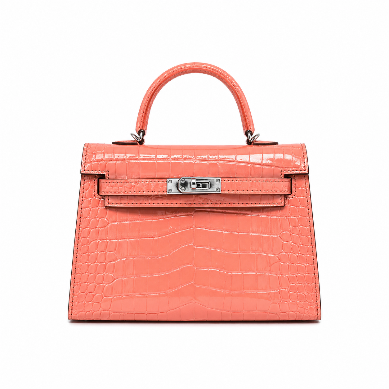 Hermès Mini Kelly Croc-Embossed Bag with Silver Hardware