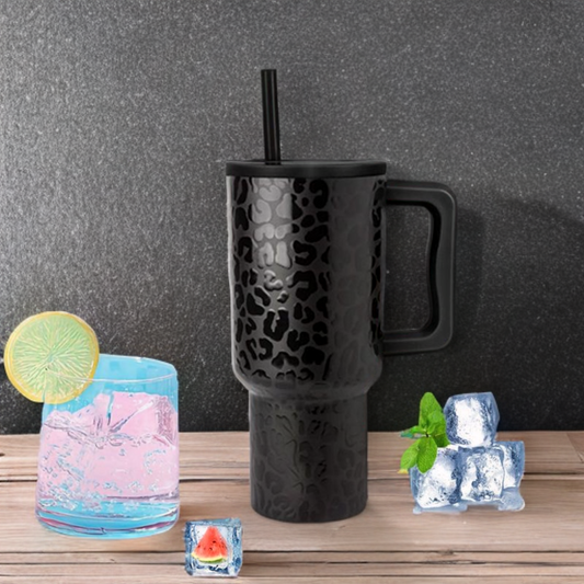 Textured Leopard Midnight Black trek tumbler 30oz