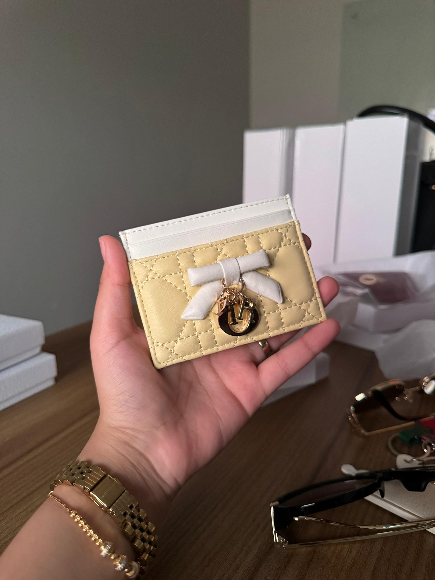 Lady Dior Glycine Wallet/ cardholder Tendre Cannage Leather